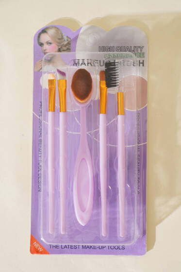 5'li Oval Fondöten Fırçalı Makyaj Fırça Seti Lila - Makyaj Aksesuarları