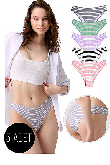 5'li Renkli Fitilli Bikini Külot - Renkli 1 - String Külot