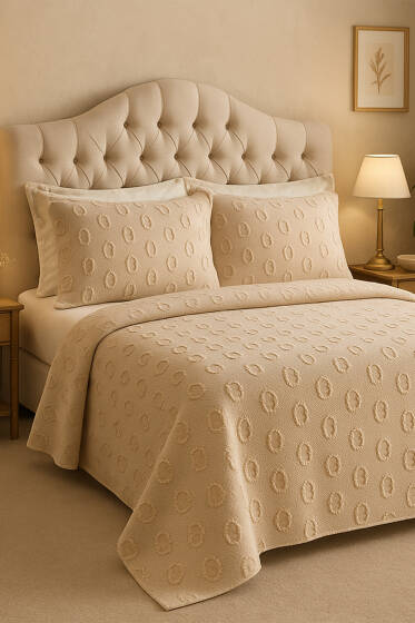 6 Parça Çift Kişilik Pike Takımı Cappuccino - Yatak Örtüsü