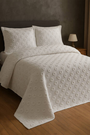 6 Parça Çift Kişilik Pike Takımı Gri - Yatak Örtüsü