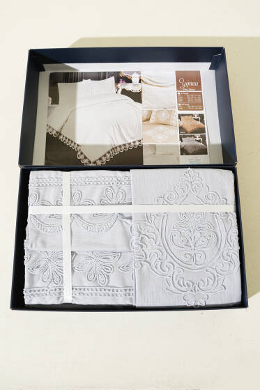 6 Parça Çift Kişilik Yonca Pike Takımı Gri - Yatak Örtüsü