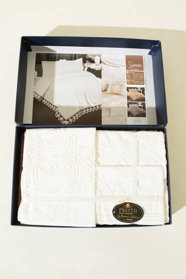 6 Parça Çift Kişilik Yonca Pike Takımı Krem - Yatak Örtüsü