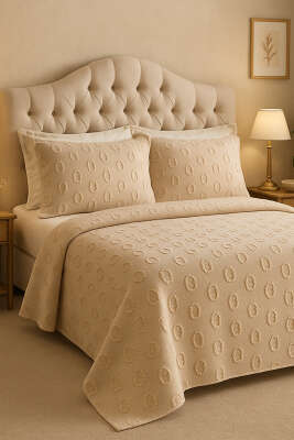 6 Parça Safir Çift Kişilik Pike Takımı Cappuccino 