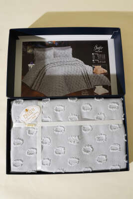 6 Parça Safir Çift Kişilik Pike Takımı Gri - Yatak Örtüsü