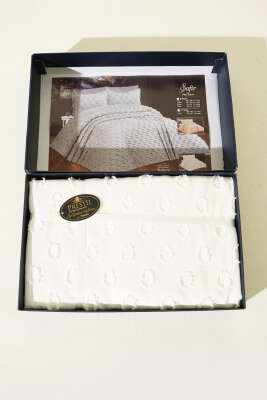 6 Parça Safir Çift Kişilik Pike Takımı Krem - Yatak Örtüsü