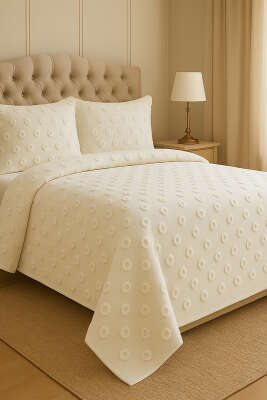 6 Parça Safir Çift Kişilik Pike Takımı Krem