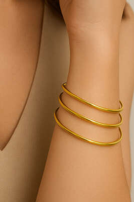 62 mm 3'lü Düz Ajda Bilezik Gold - KONYALI BİJUTERİ