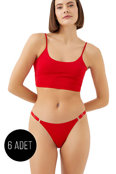 6'lı Ayarlanabilir Askılı Tanga Kırmızı - String Külot