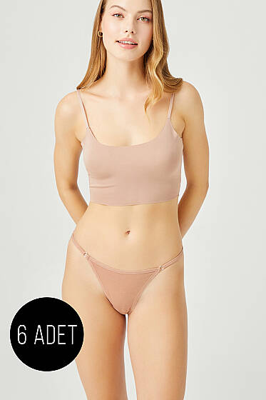 6'lı Basic Tanga Kahverengi - String Külot