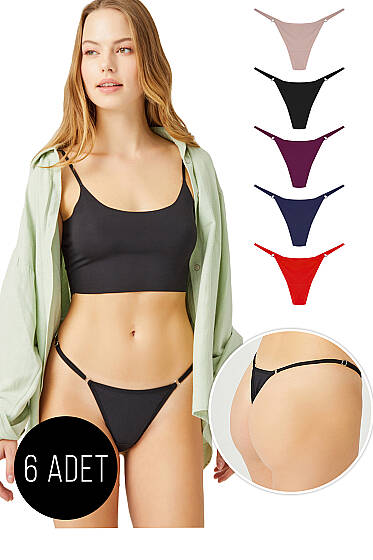 6'lı Basic Tanga Siyah - String Külot