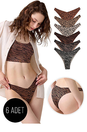 6'lı Karışık Desenli Lazer Kesim Bikini Külot - Renkli 1 - Slip Külot