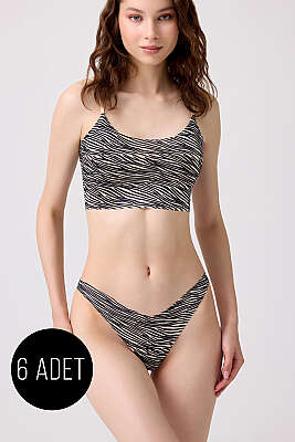 6'lı Karışık Desenli Lazer Kesim Bikini Külot - Renkli 1 - Slip Külot