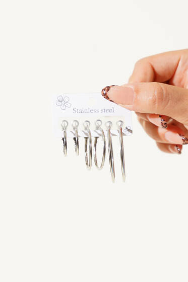 6'li Kombin Halka Küpe Gümüş - Küpe