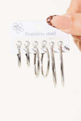 6'li Kombin Halka Küpe Gümüş - Yılın Fırsatı