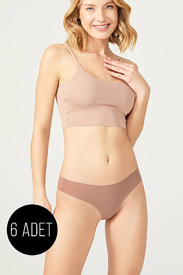 6'lı Lazer Kesim Basic Külot Kahverengi - Slip Külot
