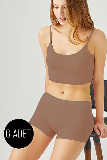 6'lı Lazer Kesim Şort Boxer Cappuccino - Boxer