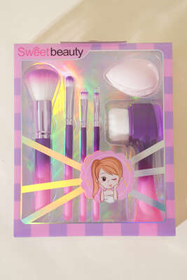 6'lı Makyaj Fırçalı + Yüz Temizleme Fırçalı Set Pembe - Yılın Fırsatı