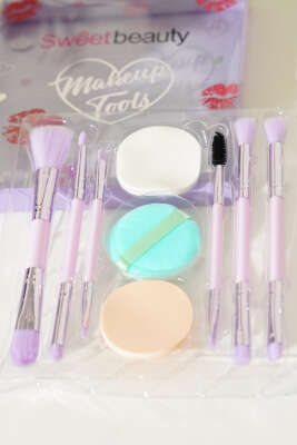 6'li Pudra Süngerli Makyaj Fırça Seti Mor - Yılın Fırsatı