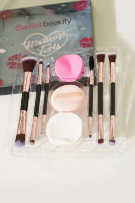 6'li Pudra Süngerli Makyaj Fırça Seti Siyah