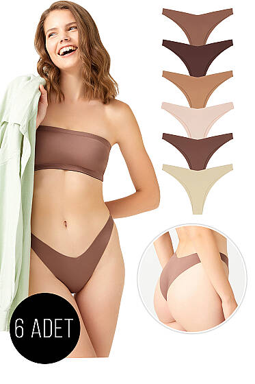 6'lı V Lazer Kesim Bikini Külot - Renkli 2 - Slip Külot