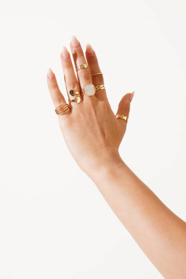 7'li Desenli Yüzük Seti Gold - Yüzük