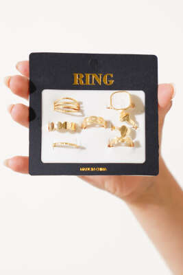 7'li Desenli Yüzük Seti Gold - Yüzük