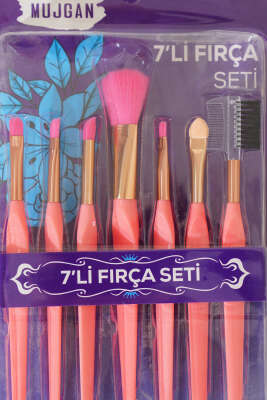 7'li İnce Uzun Makyaj Fırça Seti Oranj - Makyaj Aksesuarları