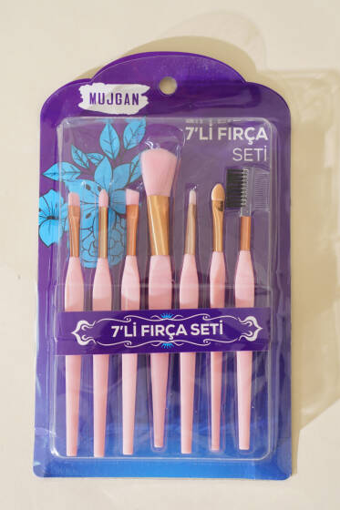 7'li İnce Uzun Makyaj Fırça Seti Pembe - Makyaj Aksesuarları