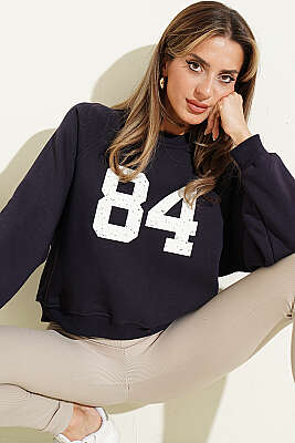 84 Baskılı Sweatshirt Lacivert - HELLIE
