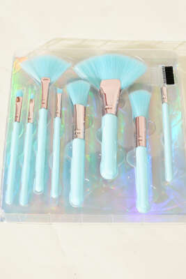 8'li Makyaj Allık Fırça Seti Mavi - Yılın Fırsatı