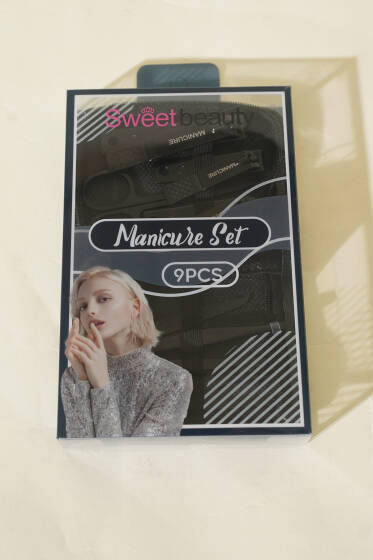 9'lü Tırnak Fermuarlı Deri Kılıflı Bakım Seti Siyah - Tırnak Aksesuarları