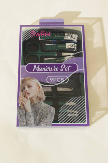 9'lü Tırnak Fermuarlı Deri Kılıflı Bakım Seti Yeşil - Tırnak Aksesuarları