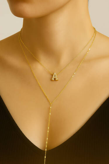 A Harfli Zincir Kolye Gold - Kolye
