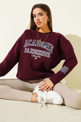 Academie Baskılı Üç İplik Sweatshirt Mürdüm - HELLIE