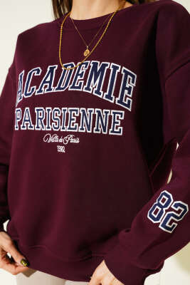 Academie Baskılı Üç İplik Sweatshirt Mürdüm - Kadın Giyim Modelleri
