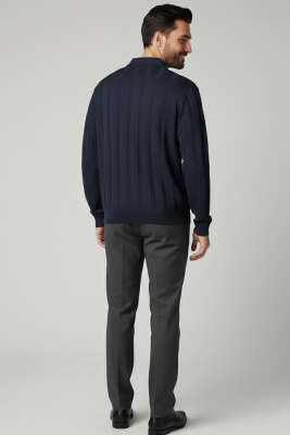 Açık Polo Yaka Erkek Örme Kazak Lacivert - Erkek Kazak