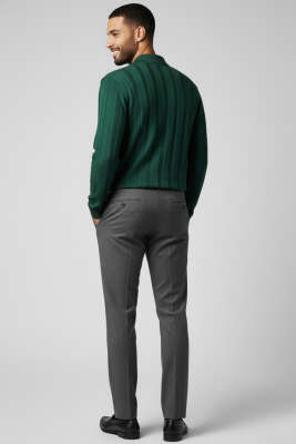 Açık Polo Yaka Erkek Örme Kazak Nefti - Erkek Kazak