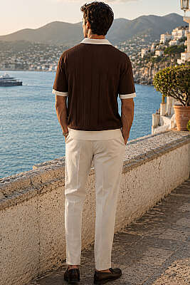 Açık Polo Yaka Erkek T-shirt Kahve - Erkek Polo Yaka Tişört