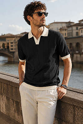 Açık Polo Yaka Erkek T-shirt Siyah - WİPEOUT