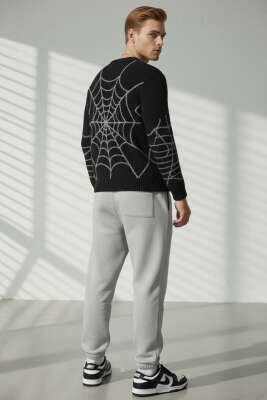 Ağ Desen Örme Triko Erkek Kazak Siyah - Erkek Kazak