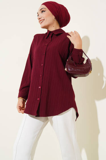 Ağaç Kabuğu Basic Gömlek Bordo - Gömlek