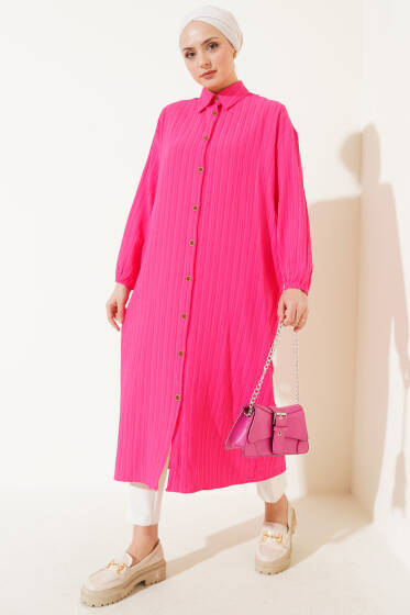 Ağaç Kabuğu Uzun Gömlek Fuşya - Gömlek