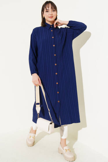 Ağaç Kabuğu Uzun Gömlek Lacivert - Gömlek