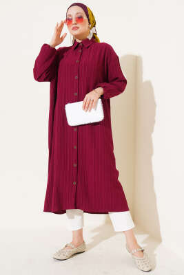 Ağaç Kabuğu Uzun Gömlek Mürdüm - 500-700 TL Ürünler