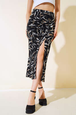 Ağaç Kabuğu Yırtmaçlı Etek Latte - Kadın Giyim Modelleri