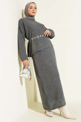 Ajurlu Etekli Triko İkili Takım Füme - RAFİMİX