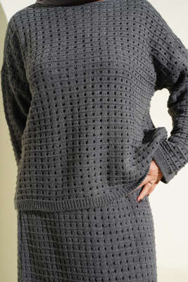 Ajurlu Etekli Triko İkili Takım Füme - İkili Takım