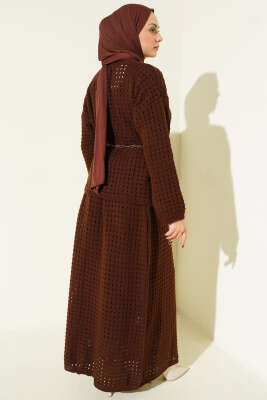 Ajurlu Etekli Triko İkili Takım Kahve - İkili Takım