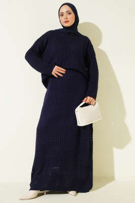 Ajurlu Etekli Triko İkili Takım Lacivert - RAFİMİX