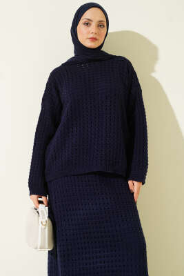 Ajurlu Etekli Triko İkili Takım Lacivert - İkili Takım